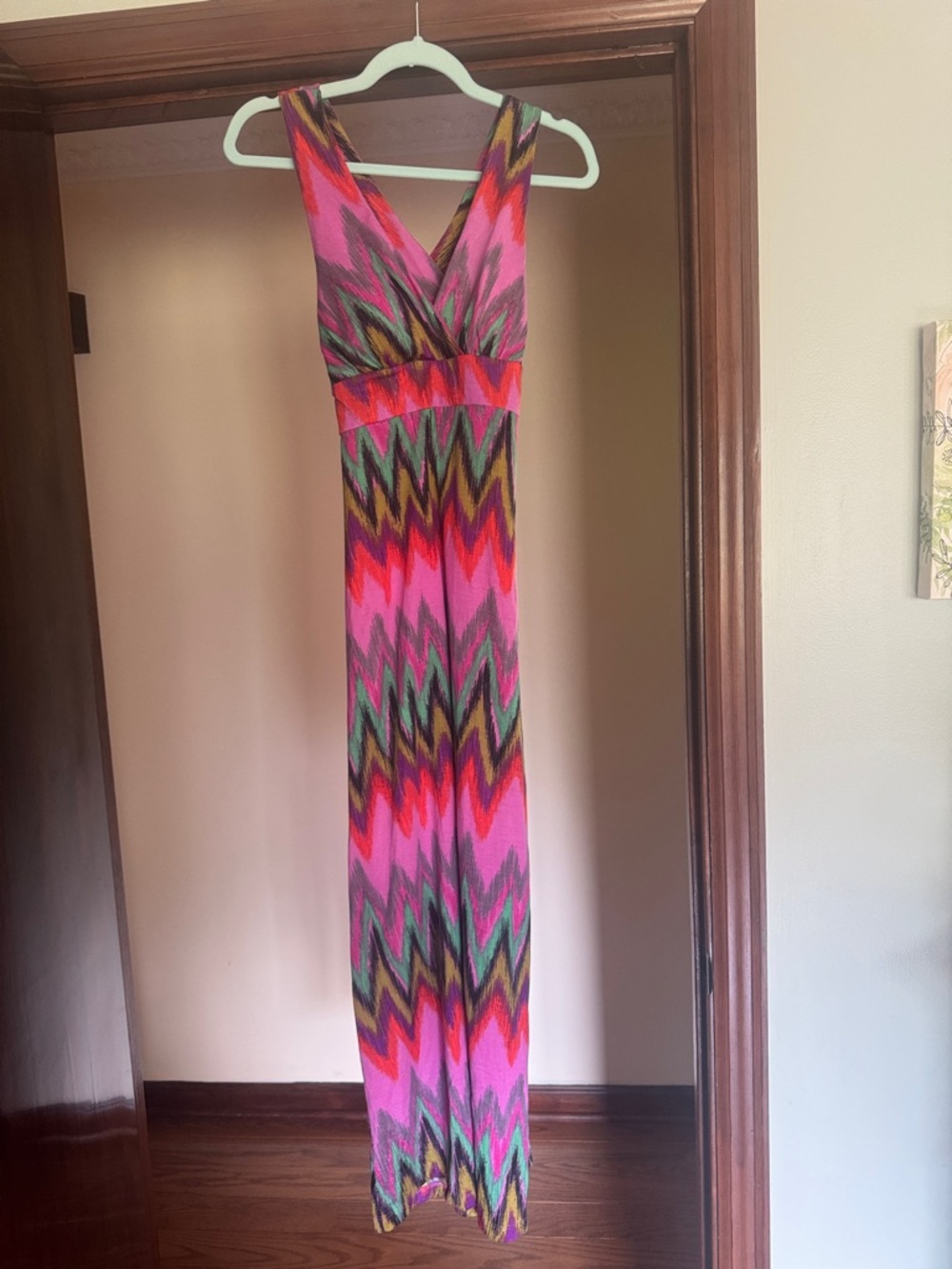 Vibrant Pink Multicolor Chevron Maxi Dress